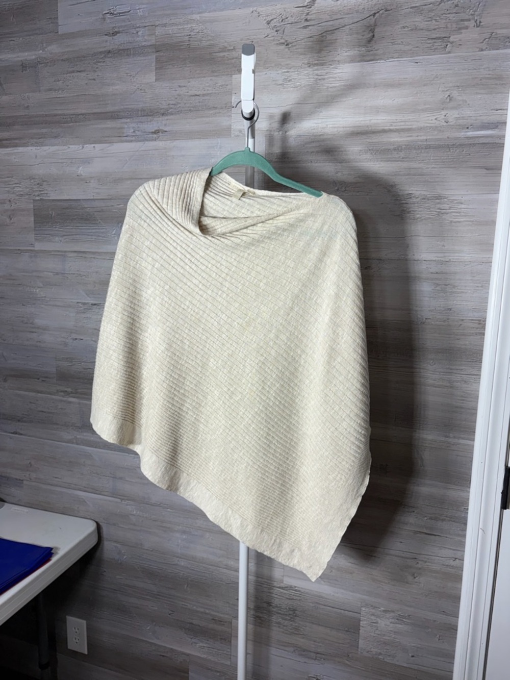 Eileen Fisher Cream Ribbed Knit Poncho 1899